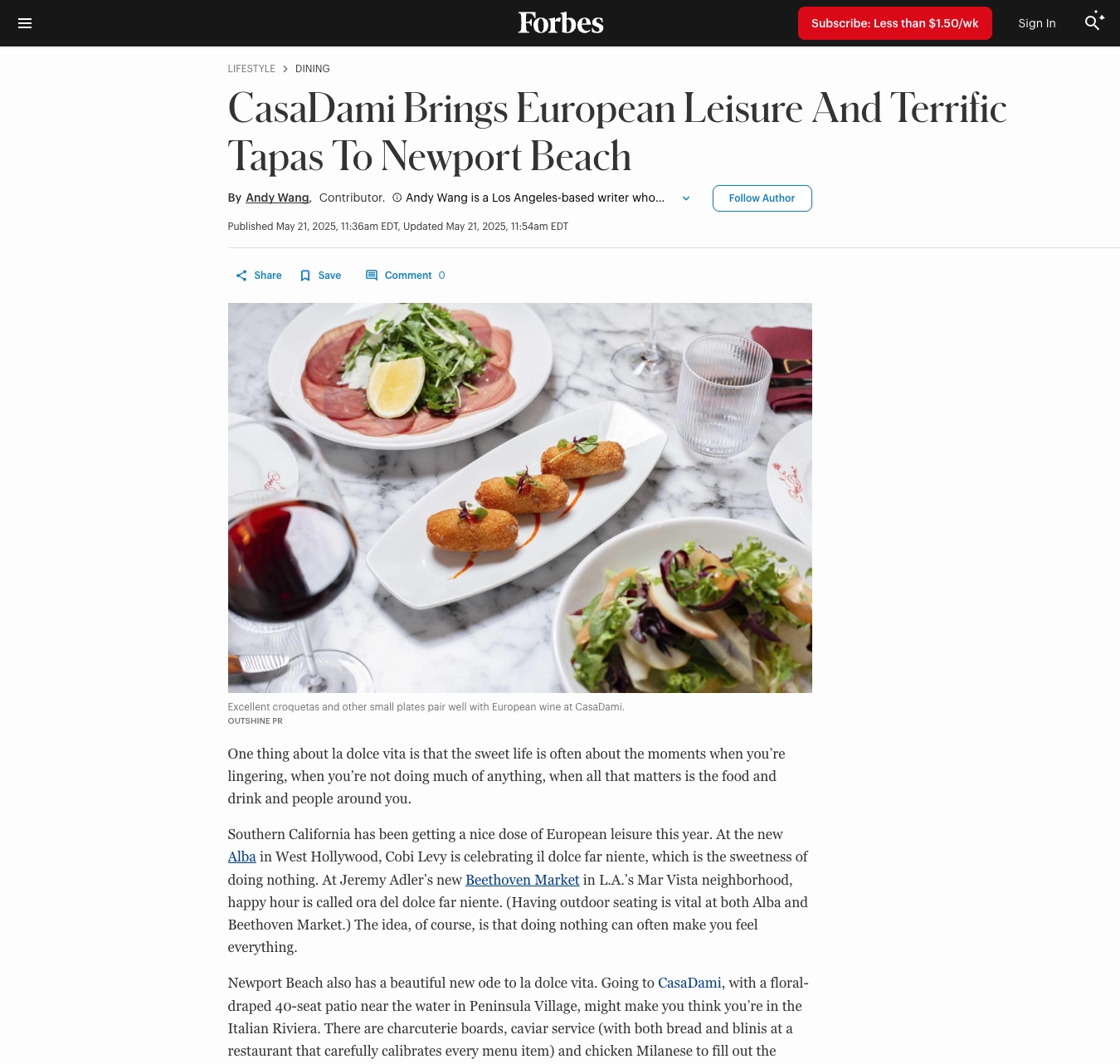 Forbes article highlighting Casa Dami, a hospitality project by the design agency Jerome & Zimmerma