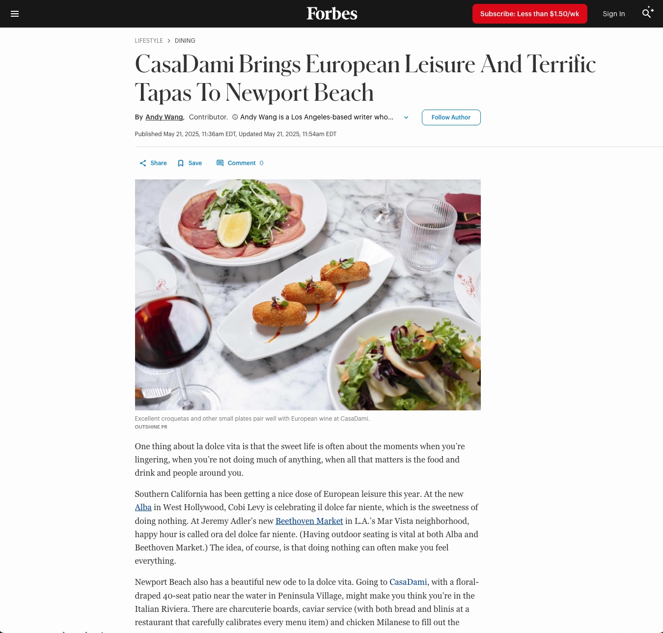 Publicación de Forbes que reconoce a Casa Dami, proyecto creado por la agencia de diseño Jerome & Zimmerman